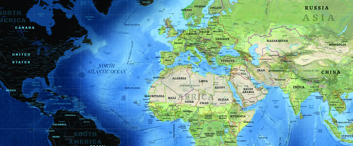 A combined graphic showing a 'National Geographic Style' wall map and a 'Nova' wall map