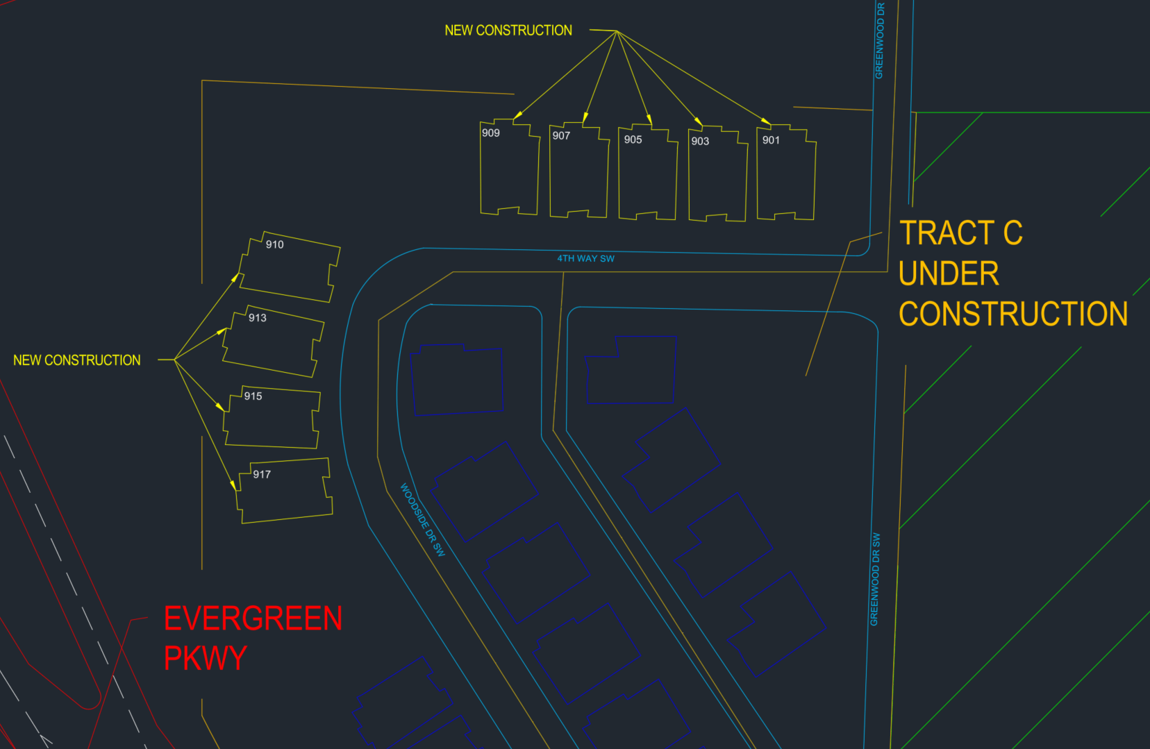 CAD linework for residential units in Tract C.