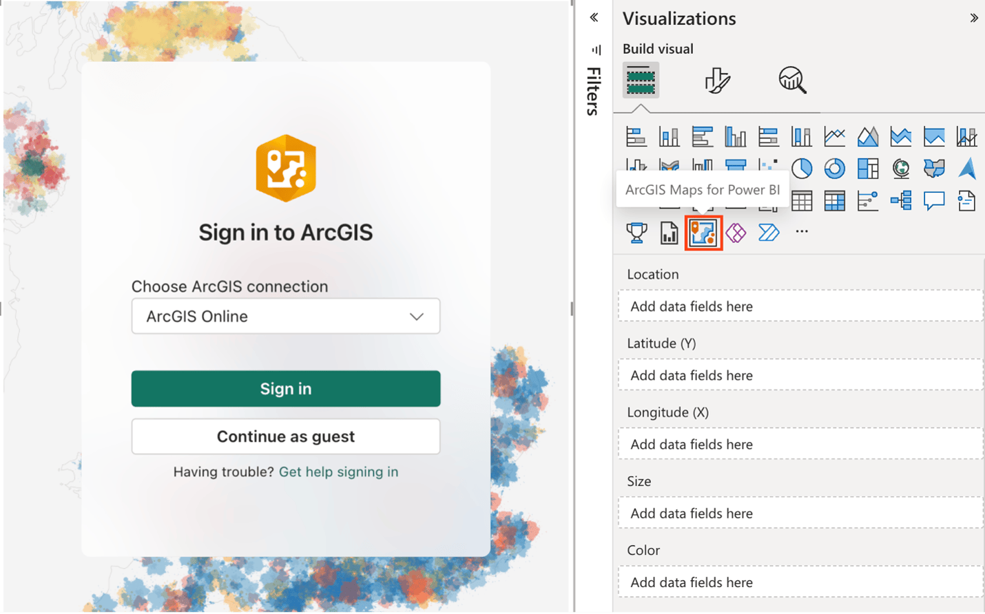 Screenshot of login oage for ArcGIS for Power BI