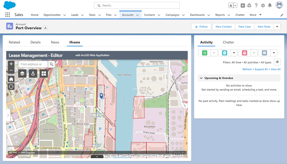 an ArcGIS configurable app is embedded directly in to a salesforce page