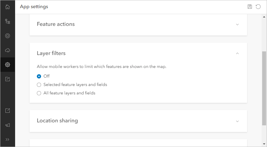 Layer filters section