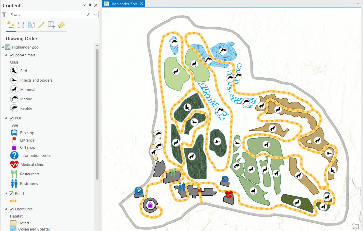 Highlander Zoo map in ArcGIS Pro