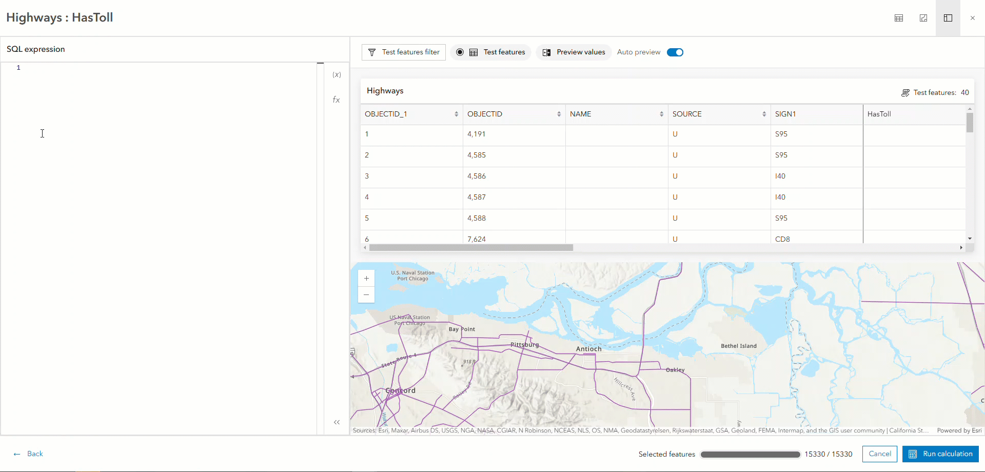 Auto-completion in the SQL editor is used to insert a CASE function snippet into the editor. Once the expression is authored, the calculation result is previewed prior to running the expression using the table and pop-up.