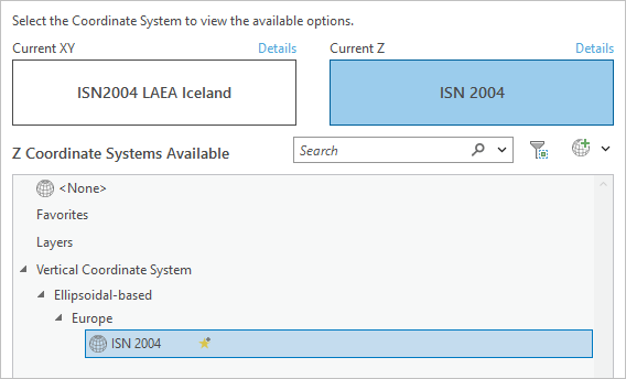 Filtered coordinate system list