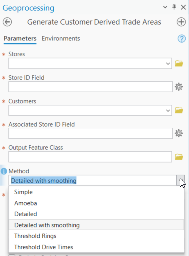 Geoprocessing pane showing options