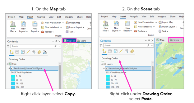 Instructions for copying 3D layer to scene