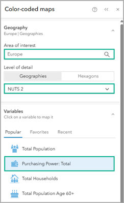 Choosing the geography and variables for the color-coded map