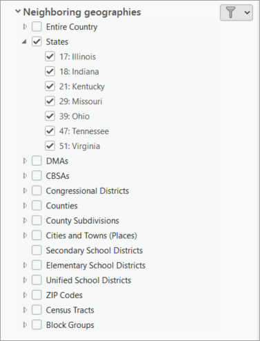 Select neighboring geographies in BA Pro