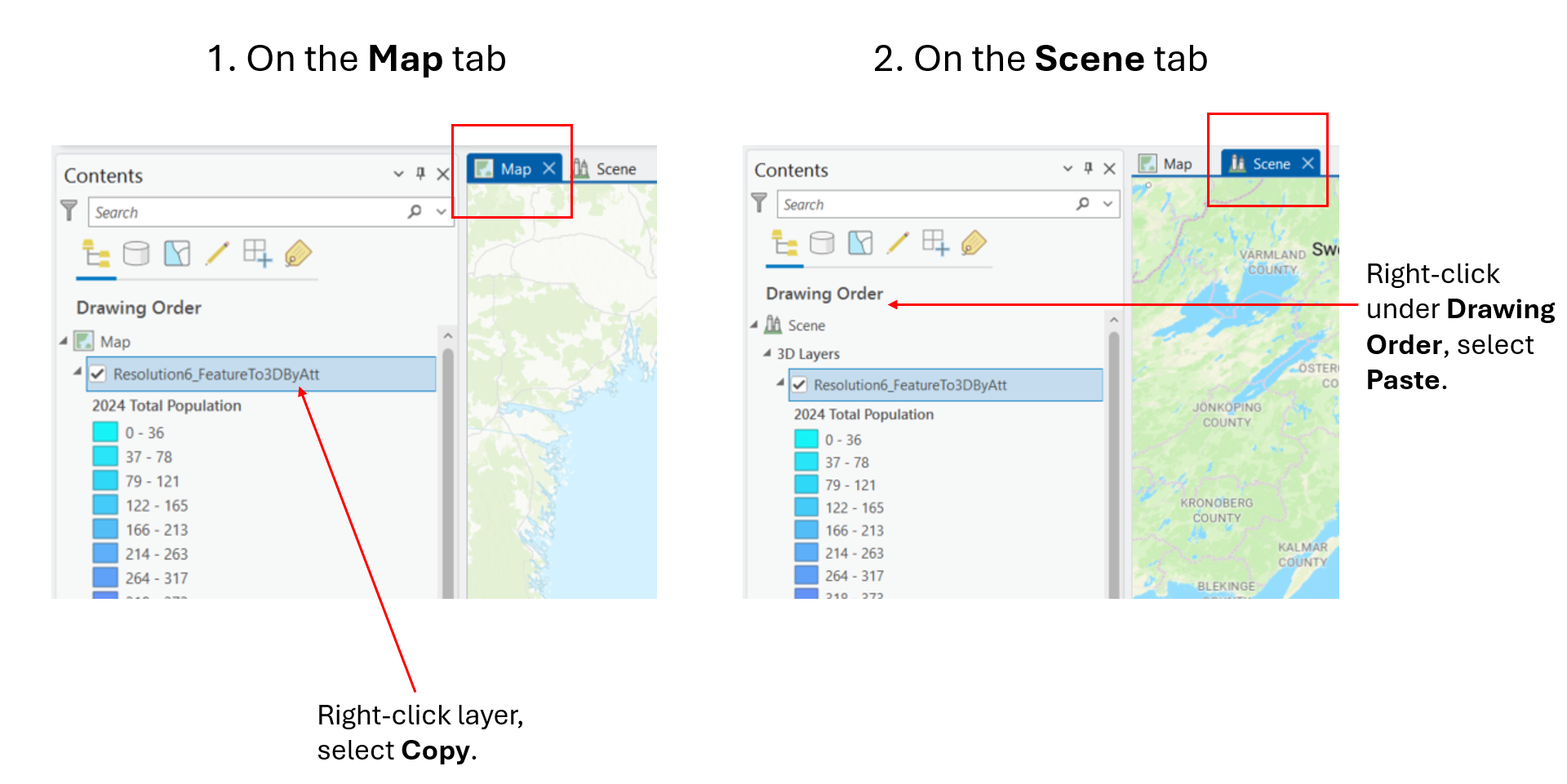 Instructions for copying 3D layer to scene