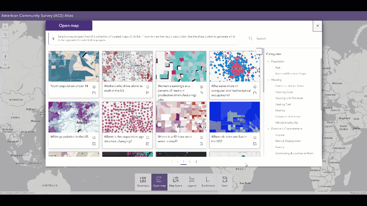 gif of selecting different categories in the atlas
