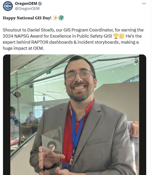 Screen shot of a GIS Day post on Oregon's Department of Emergency Management X account