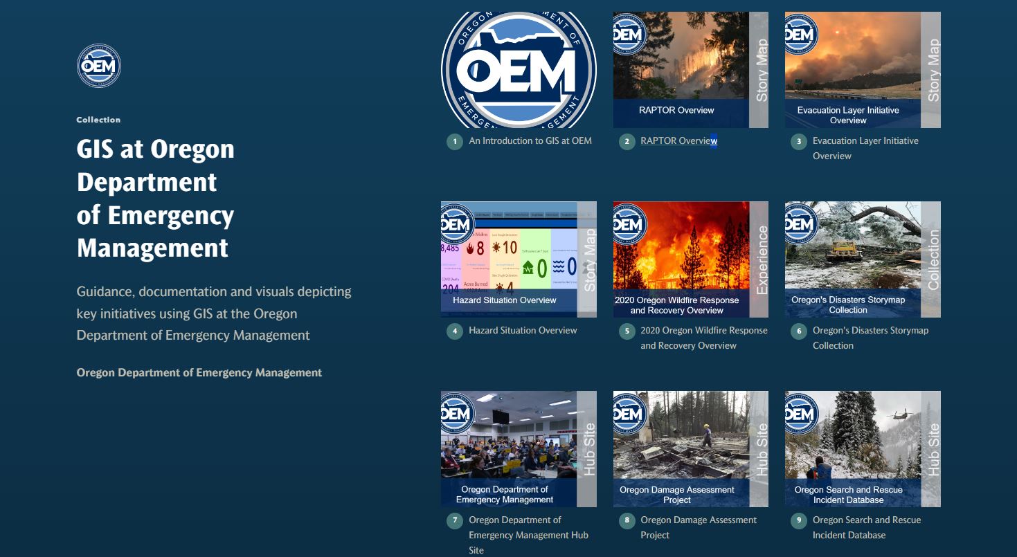 A screenshot of the GIS at Oregon Department of Emergency Management collection