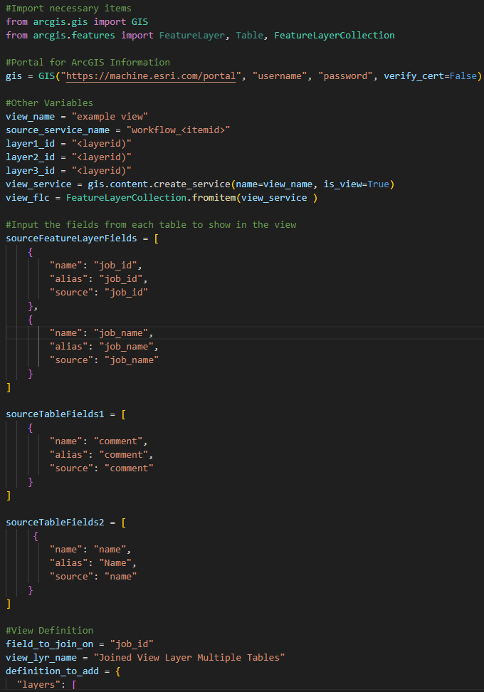 Create joined view layer with multiple join tables Python snippet 1