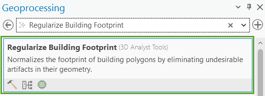 The first result when one searches "Regularize Building Footprint" in the Geoprocessing pane in ArcGIS Pro.