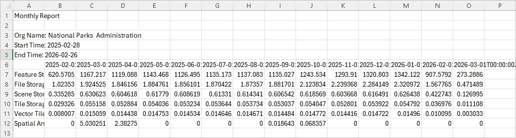 Sample credit usage report for one year broken down by month