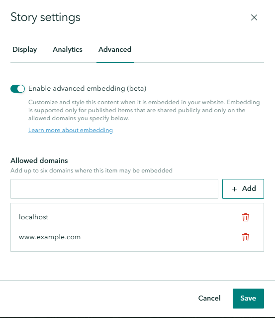screenshot of story settings menu's advanced tab
