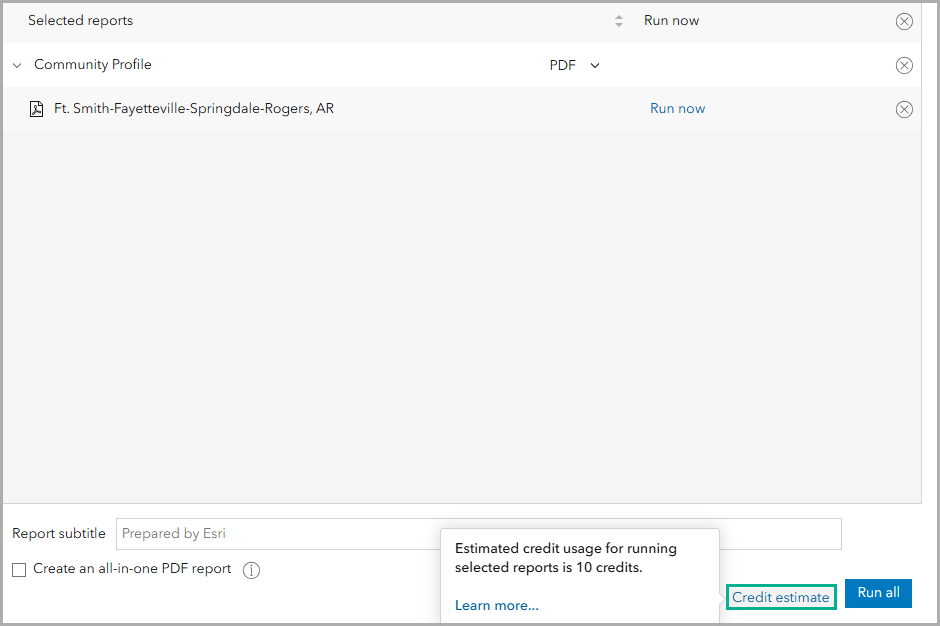 Click Credit estimates to estimate credit consumption of running a classic report.