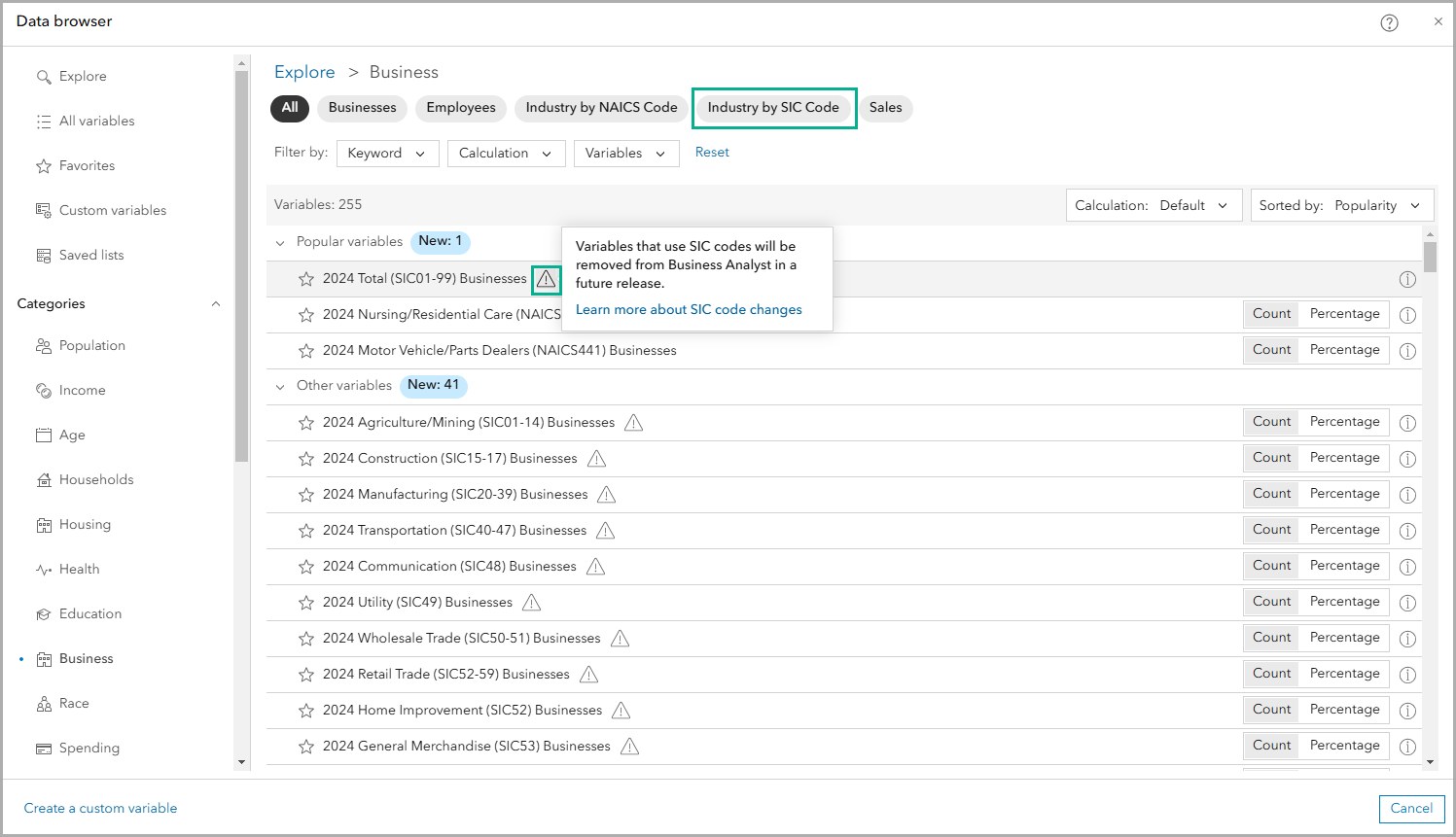 Use POI data in the Business Analyst Web App data browser.