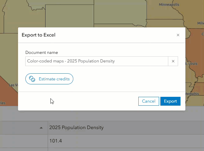 Animation of estimating credits to export color-coded maps results to Excel