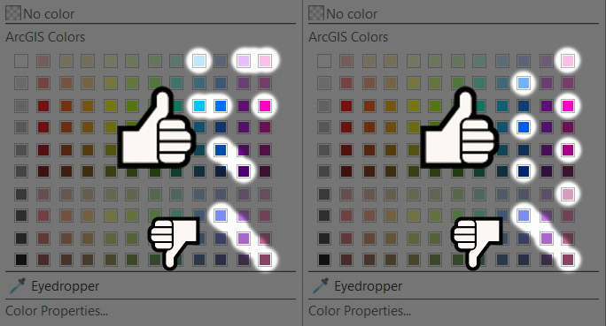 The color swatch selector highlighting the best way to pick blue and purple hues.