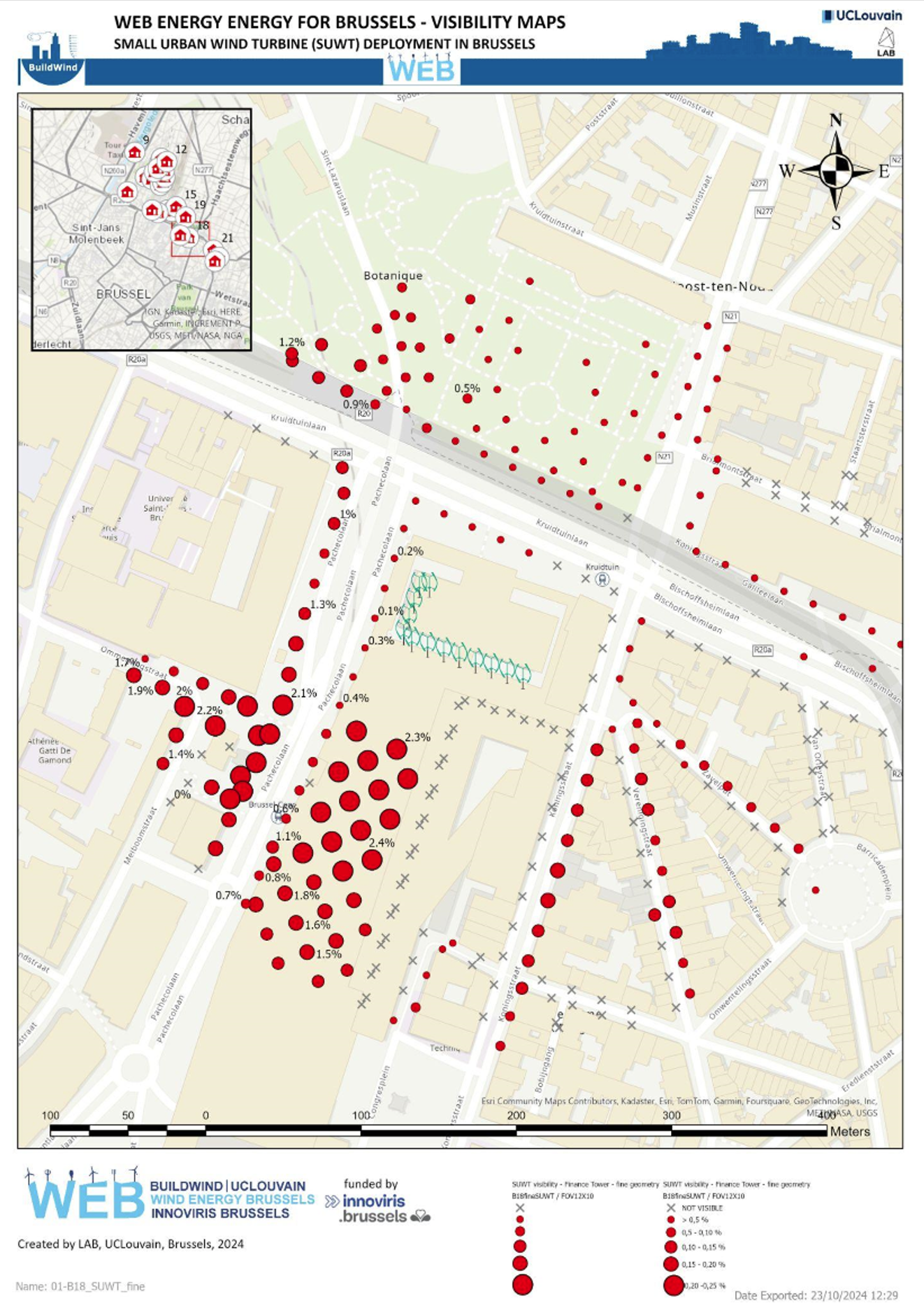 Fig #12: Map of one-to-many visibility analysis results for The Finance Tower (example building)