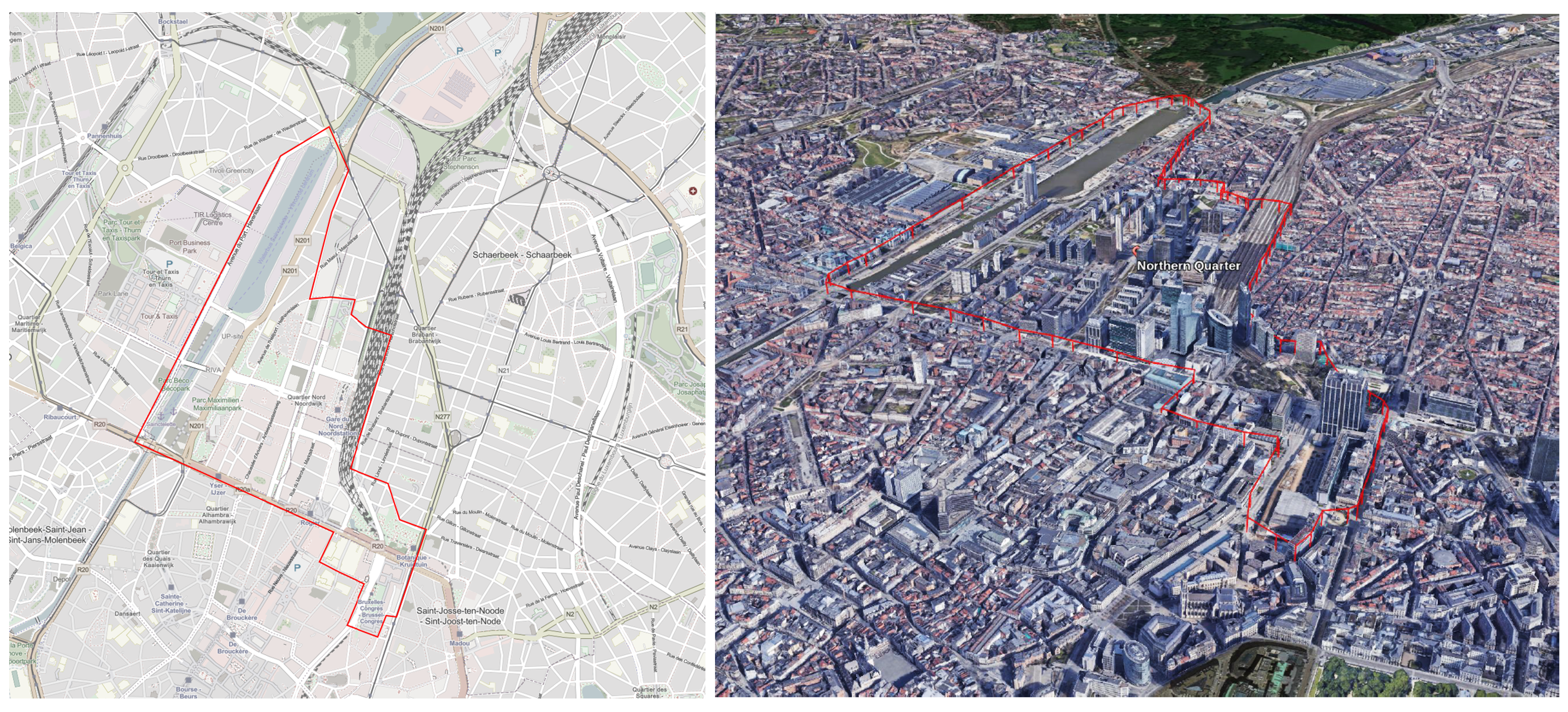 Fig #2A/B: Study Area Northern Quarter in Brussels Belgium