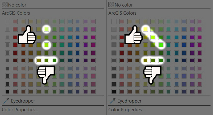 The color swatch selector highlighting the best way to pick yellow and green hues.