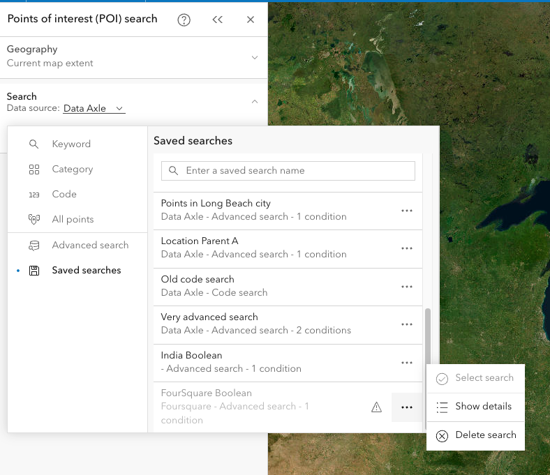 Use the Show Details option to view details of the search you need to recreate