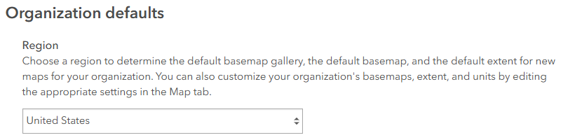 Region setting for ArcGIS Online organization