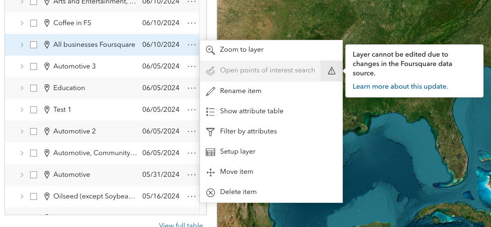 You can open saved layers using discontinued Foursquare data, but you cannot edit them