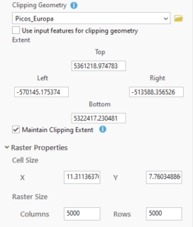 Export Raster pane parameters used to "clip" Terrain layer