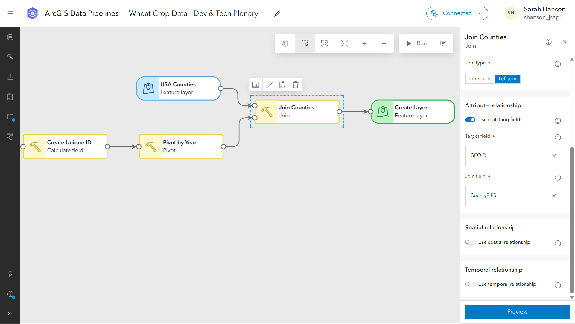 The Join tool with configured parameters.