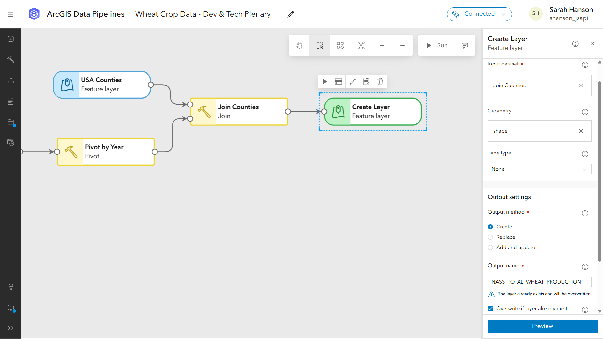 The output Feature layer tool with configured parameters.
