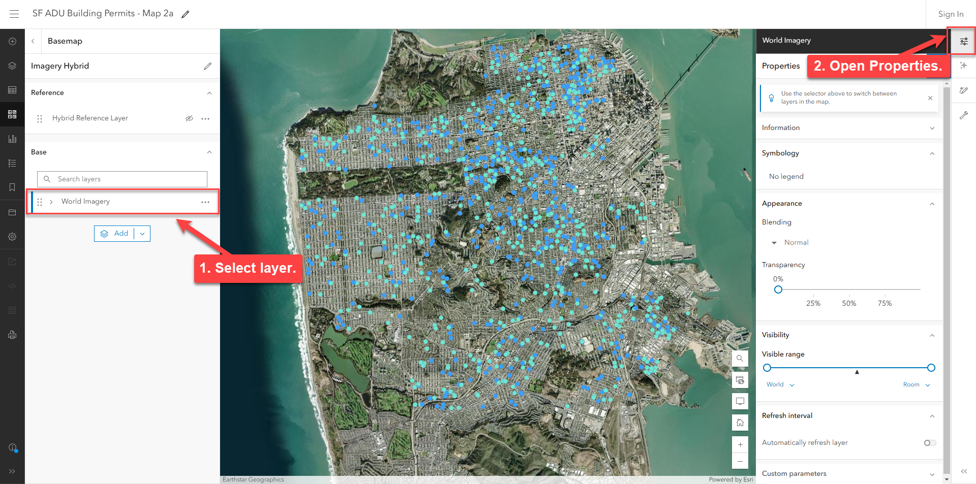 select the layer and open properties