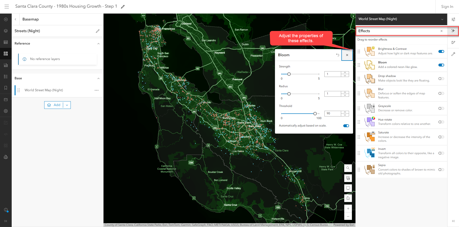 add blending and adjust effects of the basemap and layer