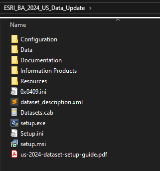 A screenshot of the dataset structure viewed from Windows Explorer. There is a folder called "Resources" that is necessary for semantic search to work with the dataset.