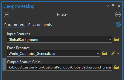 Image showing the Erase tool dialog in ArcGIS Pro.