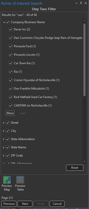 Screenshot of Business Analyst Pro Points of Interest Search workflow with semantic search enabled.