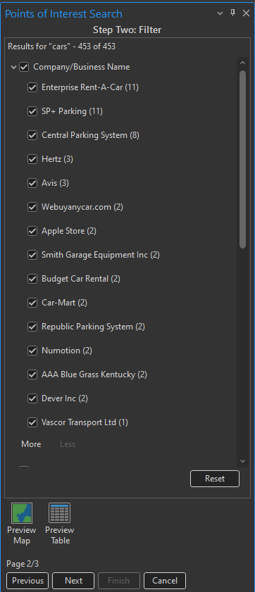 Screenshot of Business Analyst Pro points of interest search workflow with semantic search enabled.