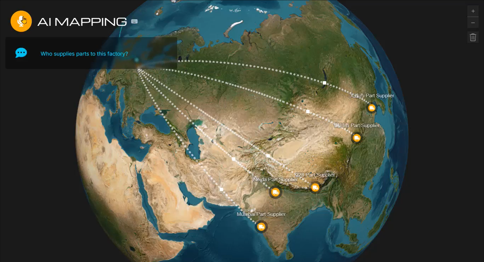 The app finds the factory's suppliers.