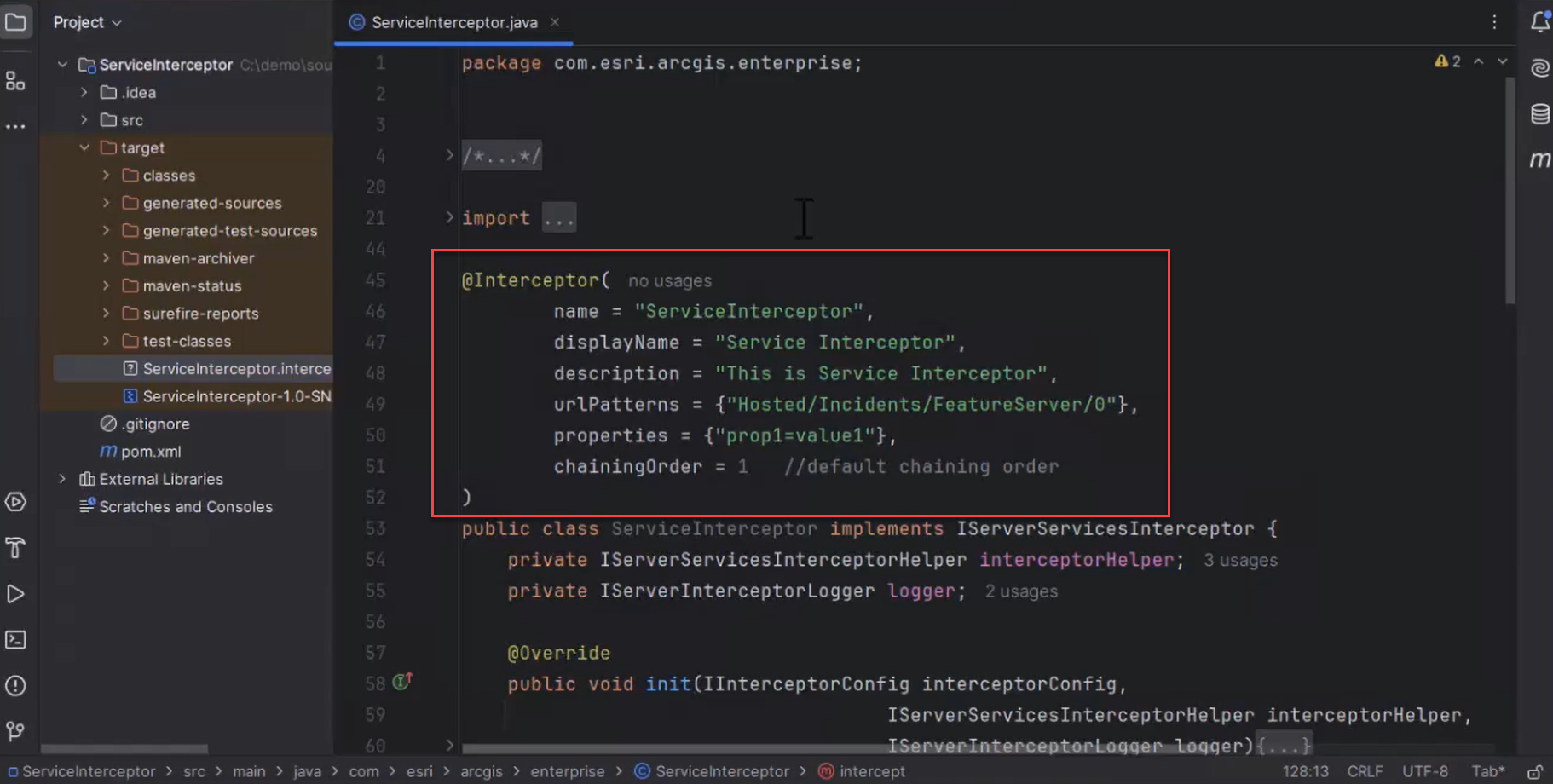 The Interceptor annotation that provides data about the interceptor.