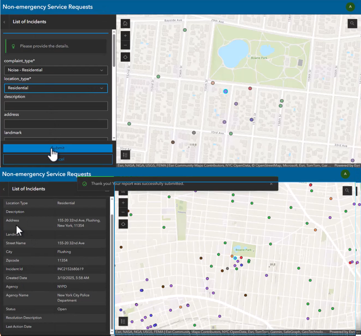 The service interceptor intercepts and populates the missing data in the incident report.