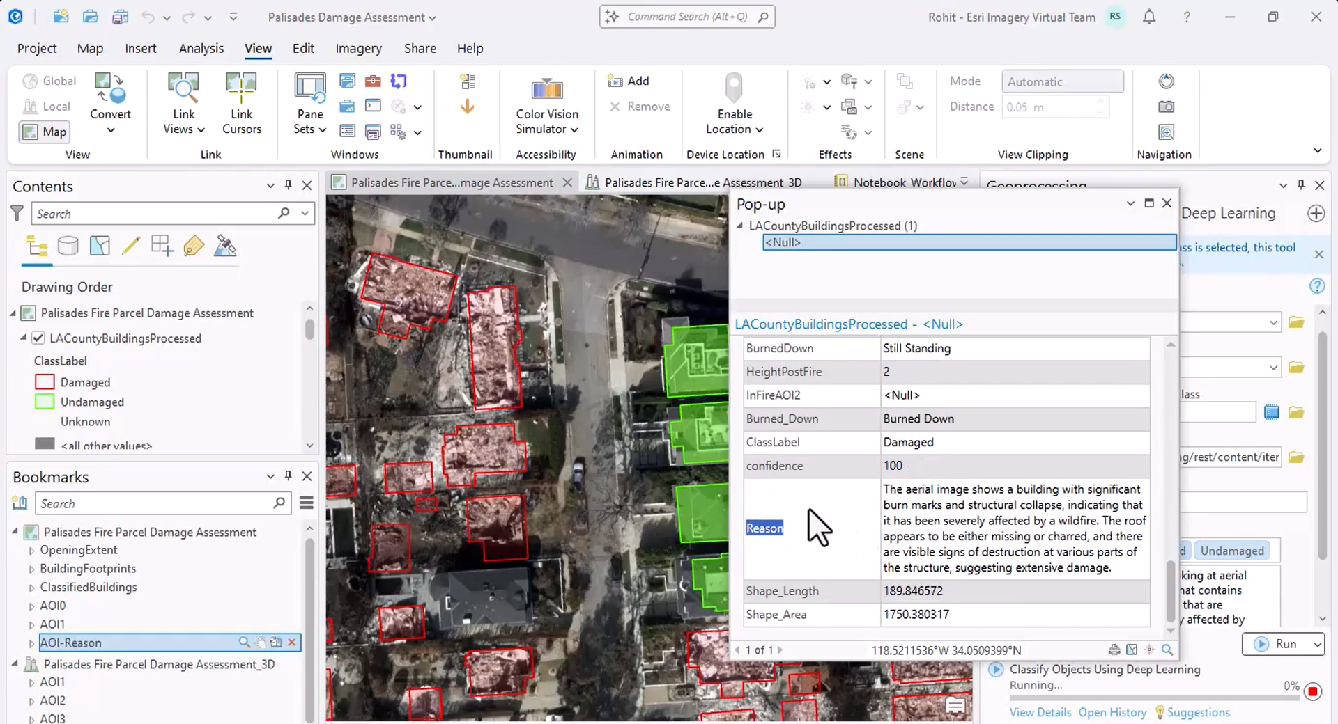The model explains how it determined whether a building is damaged.