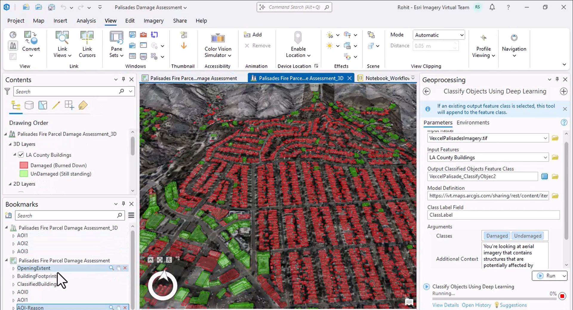 3D scene showing the extent of the damage.