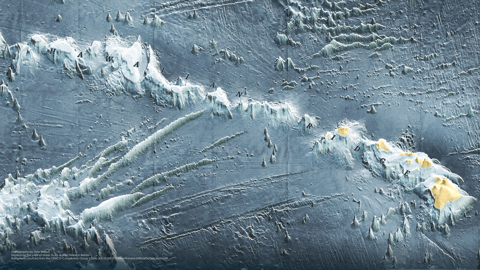 ArcGIS Pro map of the Hawaiian Ridge in the spirit of Marie Tharp and Heinrich Berann