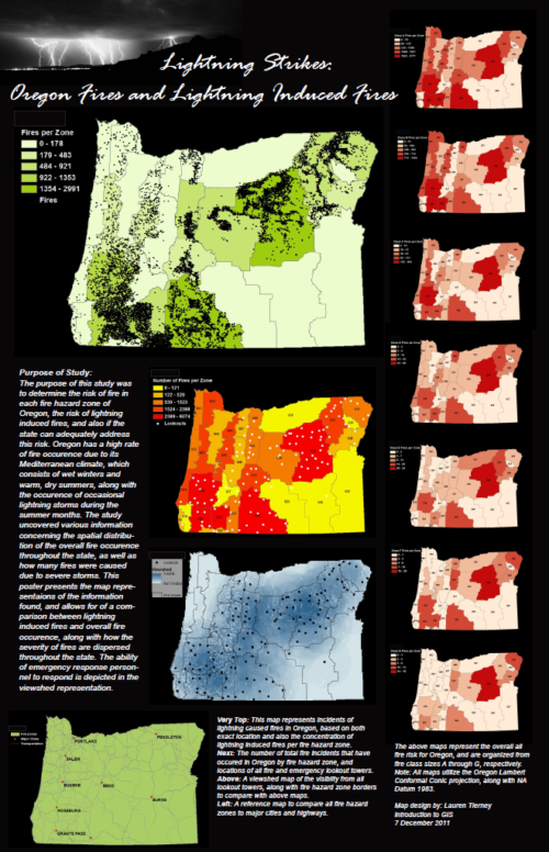 Map of lightning strikes and fire in Oregon by the author in undergraduate school