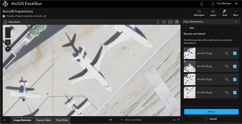 Chip Observations tool calculating and identifying aircraft image chips
