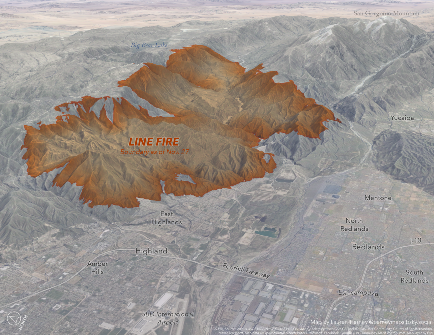 Map of the Line fire near Redlands