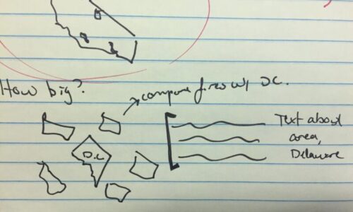 Image of rough draft of a fire map drawn with pen on paper.