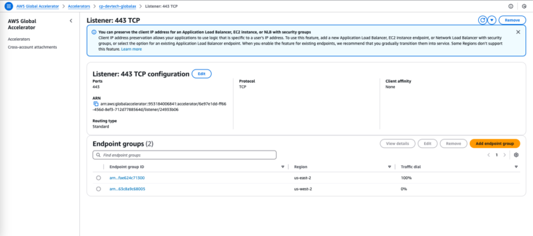 A view of the AWS Global Accelerator console.